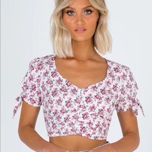 Princess Polly White floral crop blouse